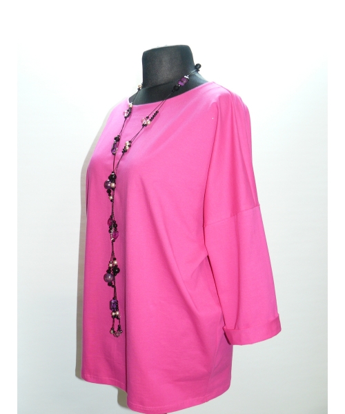 Bawełniana gruba BLUZA z wywijanym rękawem i haftem - różowa